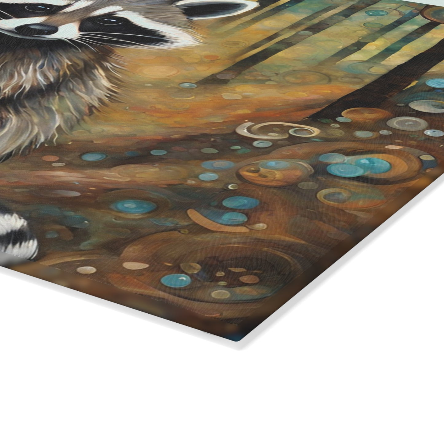 Mountain Forest Raccoon Tempered Glass Cutting Board