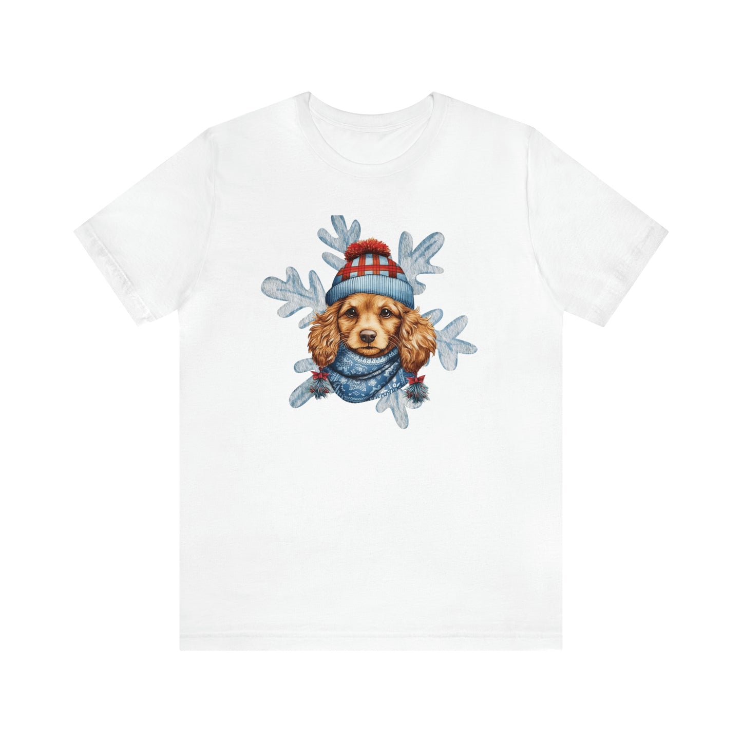 Snow Dog Cute Christmas Dog in Hat & Scarf Unisex Jersey Short Sleeve Tee