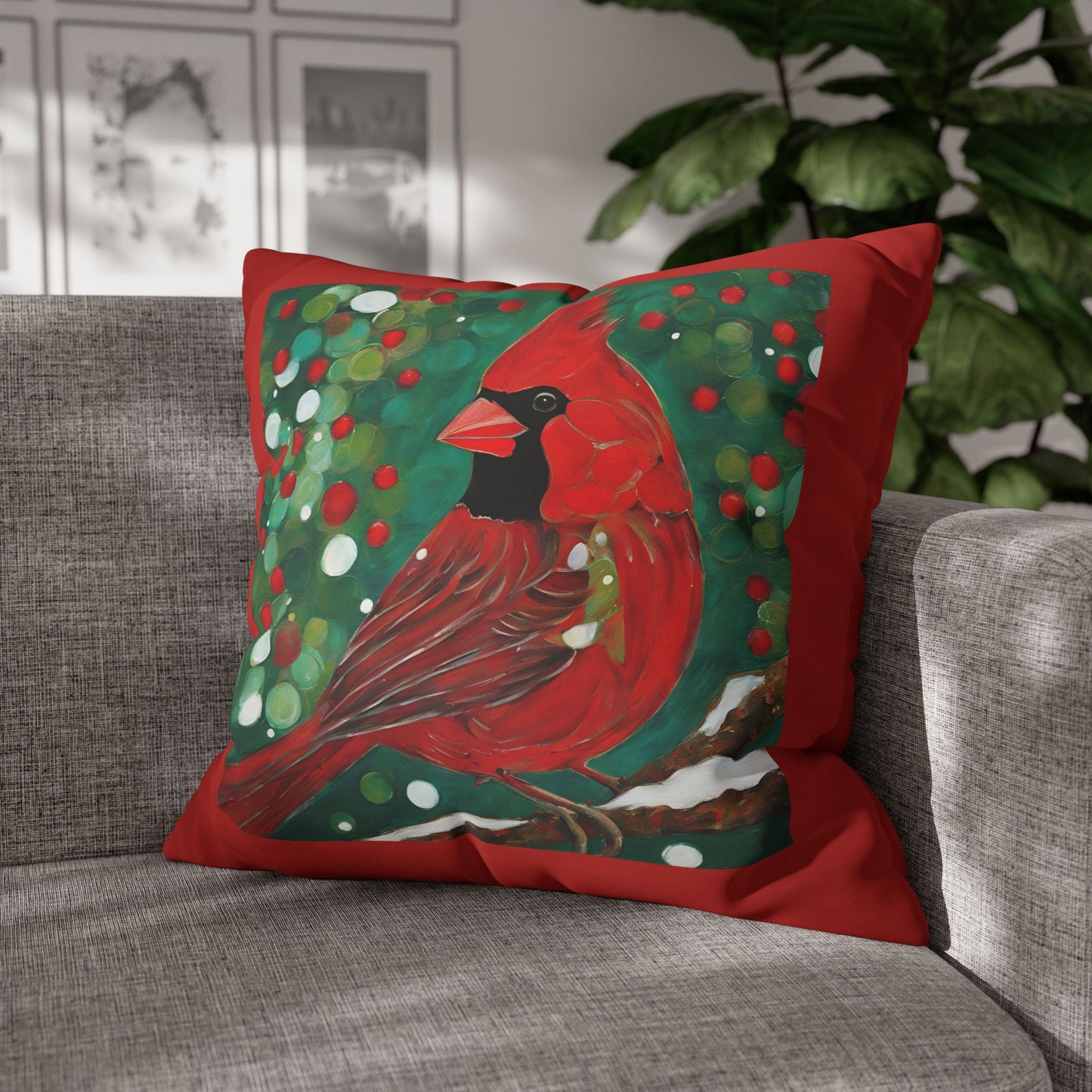 Bright Cardinal Square Poly Canvas Pillowcase