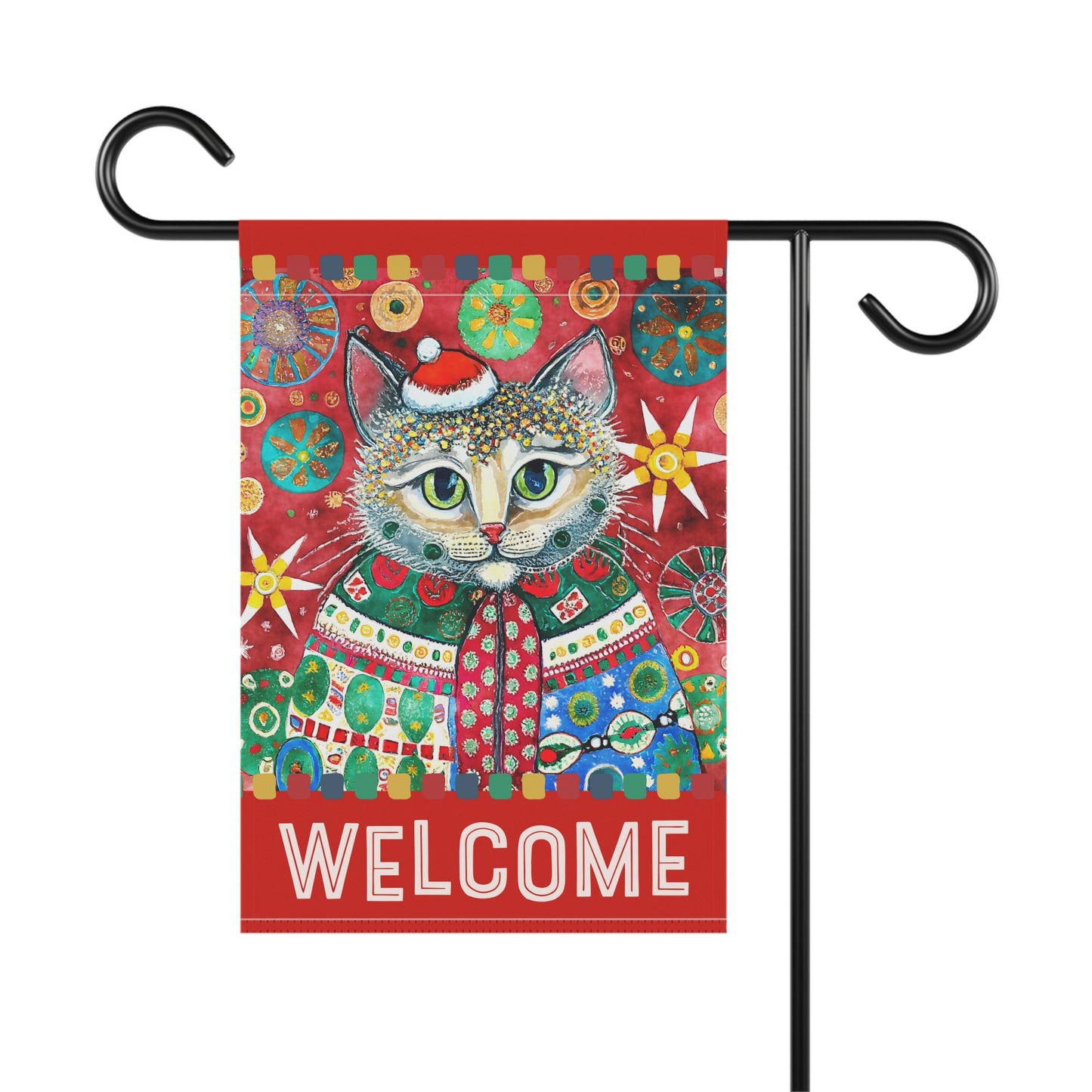 Festive Kitty Holiday Welcome 2-Sided Garden & House Flag/Banner