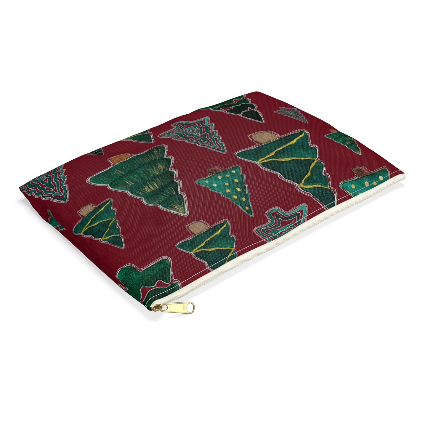 Christmas Tree Cutouts on Maroon Accessory Pouch