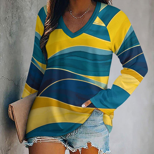 Josie V-neck Loose Long Sleeve T-shirt