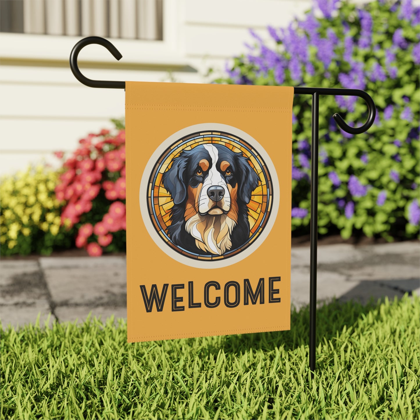 Bernese Mountain Dog Welcome 2-Sided Garden & House Flag/Banner