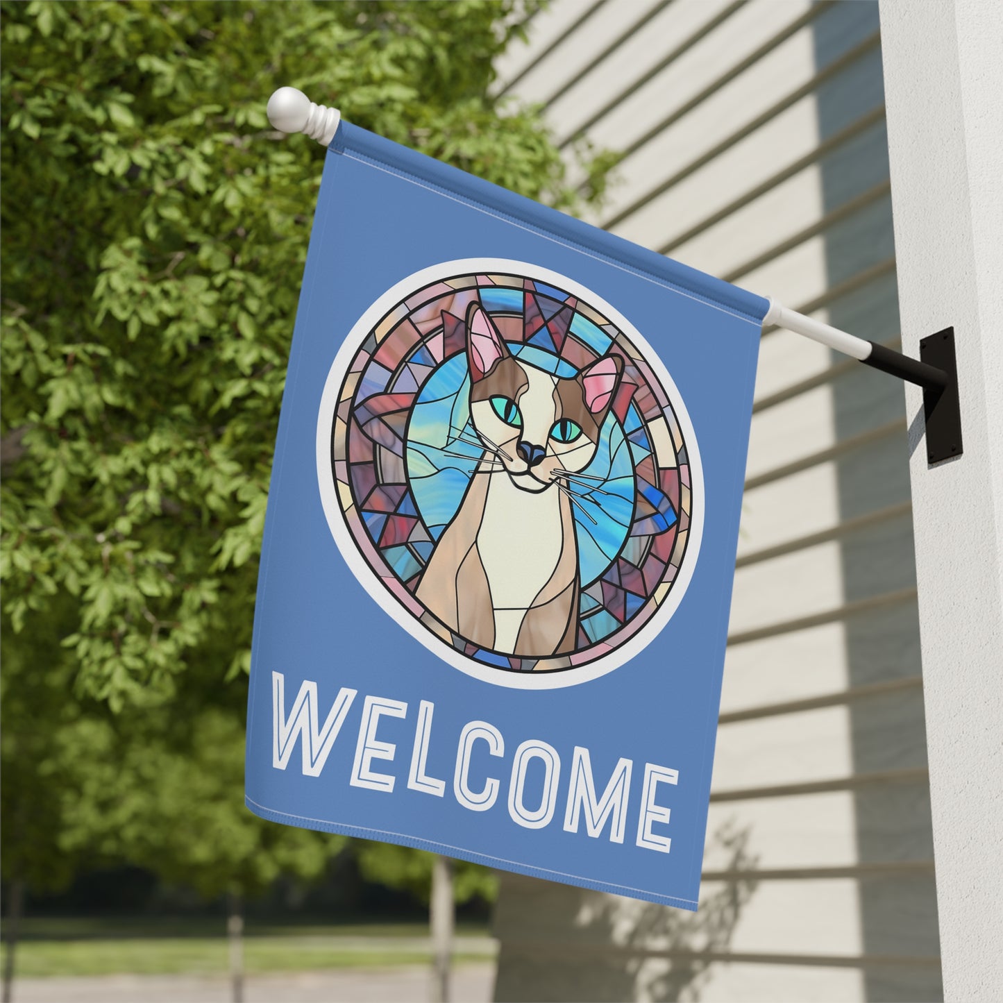 Happy Cat Welcome 2-Sided Garden & House Flag/Banner