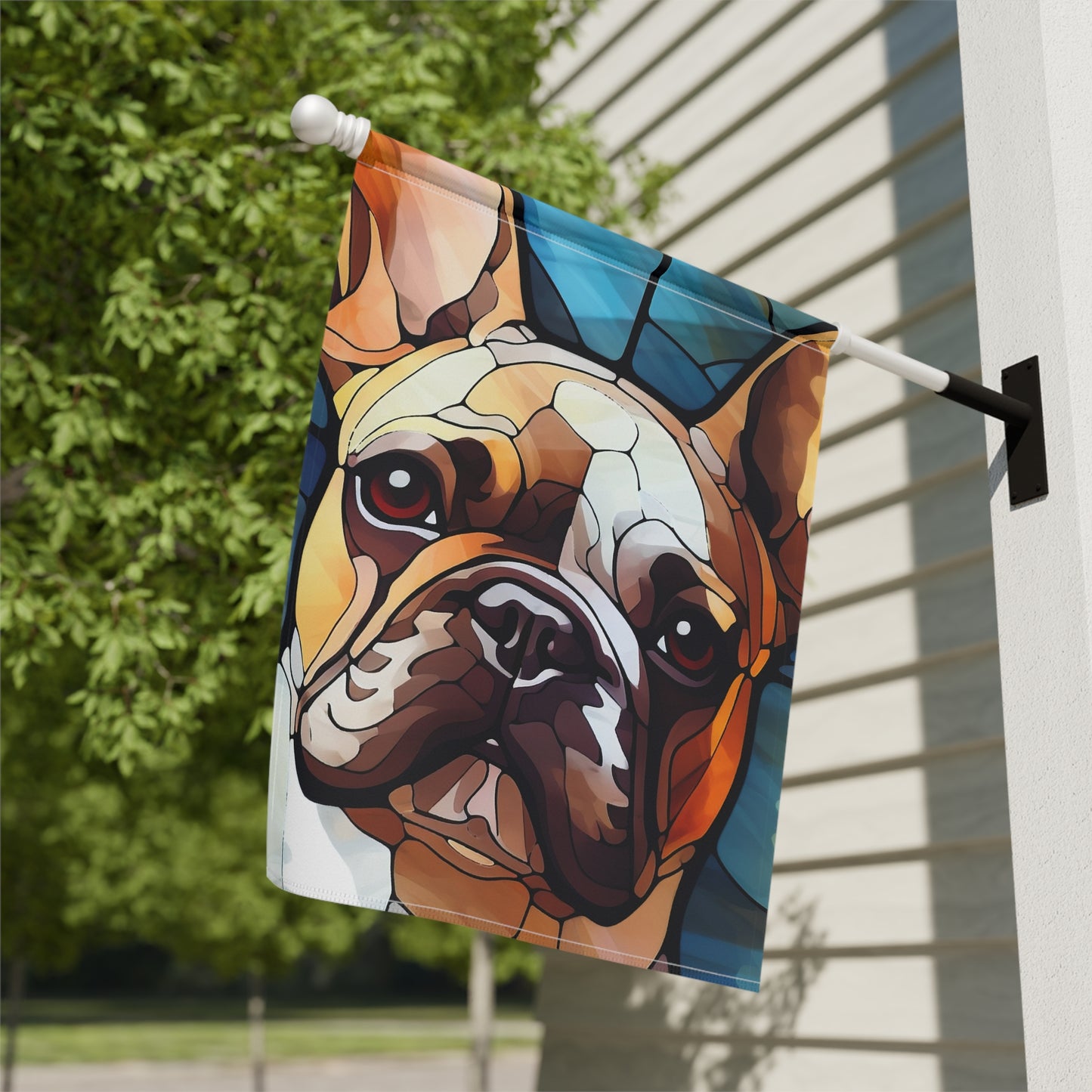 French Bulldog Face Stained Glass Look 2-Sided Garden & House Flag/Banner