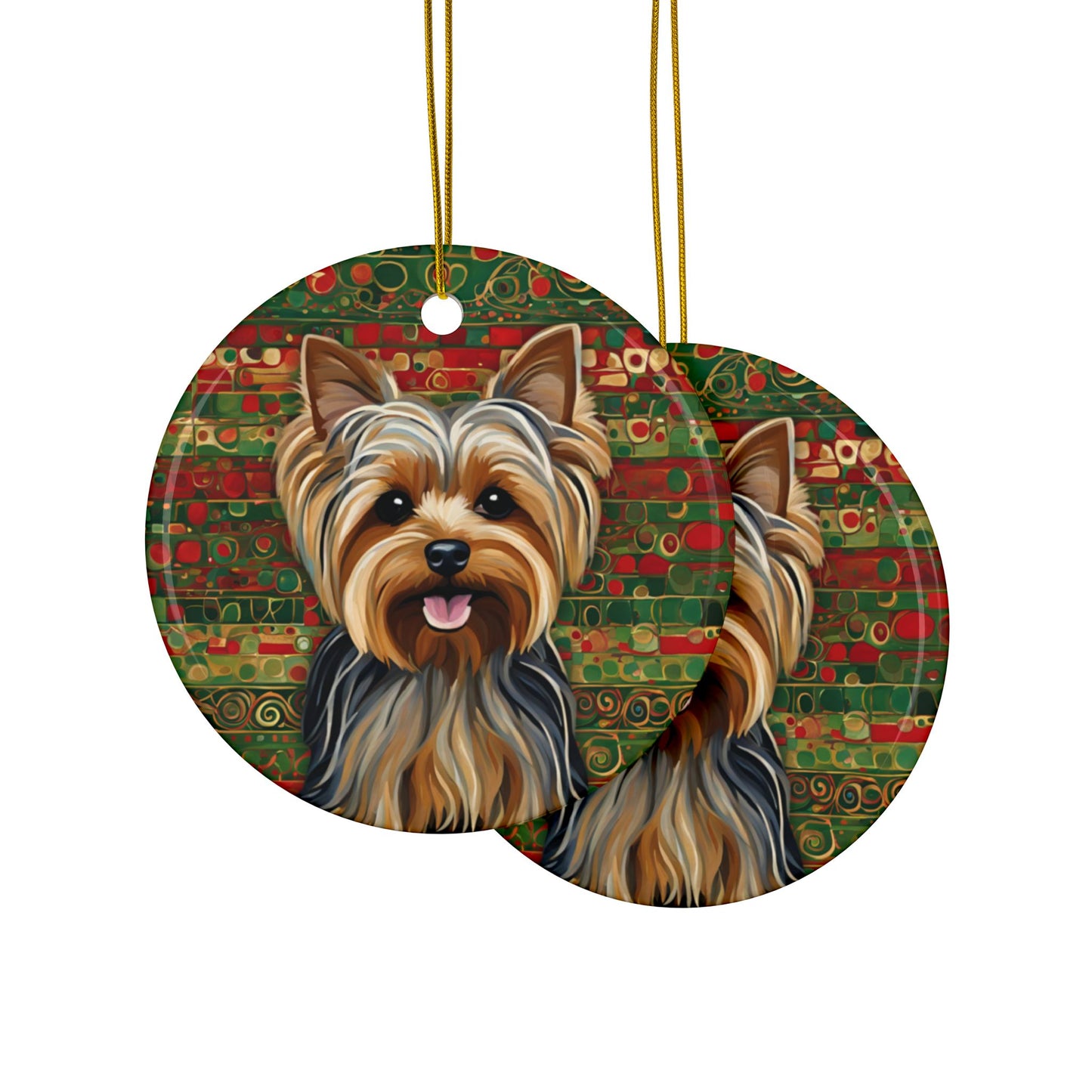 Yorkie 3" Ceramic Ornaments, 2-Side Print, (1pc, 10pcs)