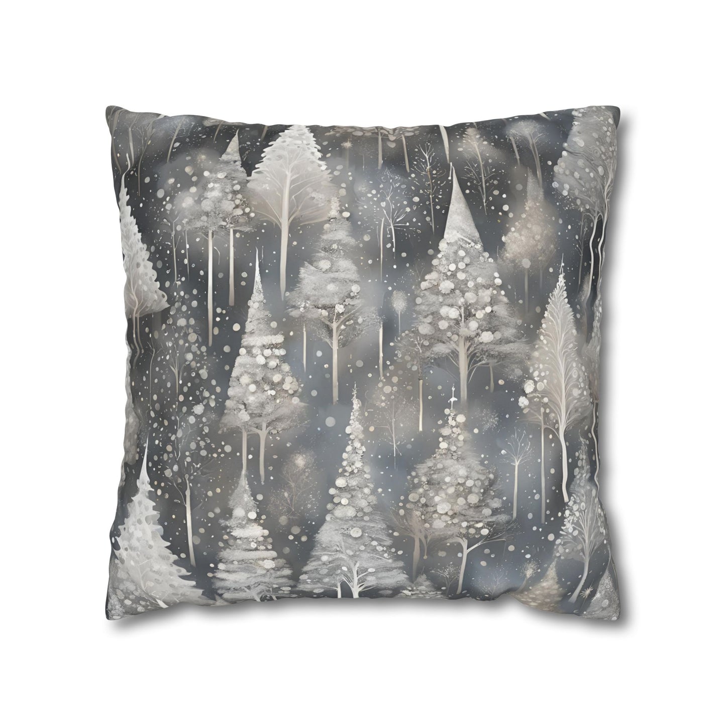 Silvery Pines Square Poly Canvas Pillowcase