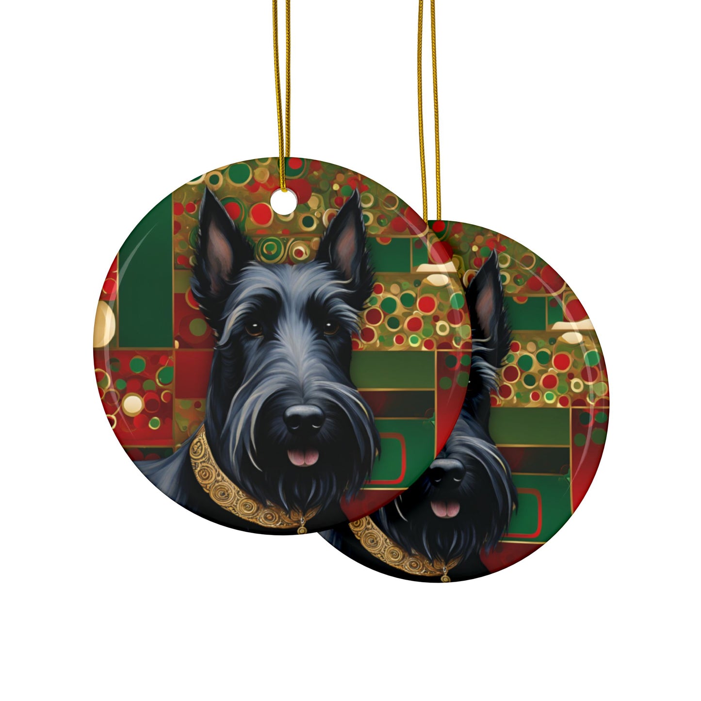 Scottie Dog Christmas 3" Ceramic Ornaments, 2-Side Print, (1pc, 10pcs)