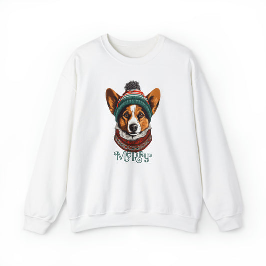 Merry Corgi in Hat & Scarf Unisex Heavy Blend™ Crewneck Sweatshirt