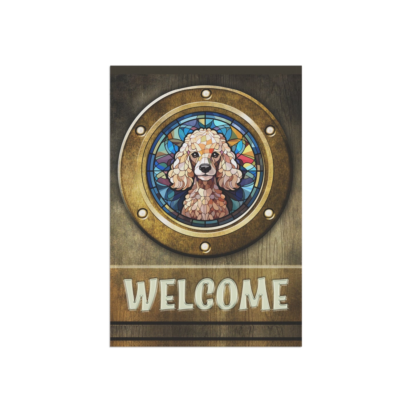 Poodle in Port Hole Welcome 2-Sided Garden & House Flag/Banner