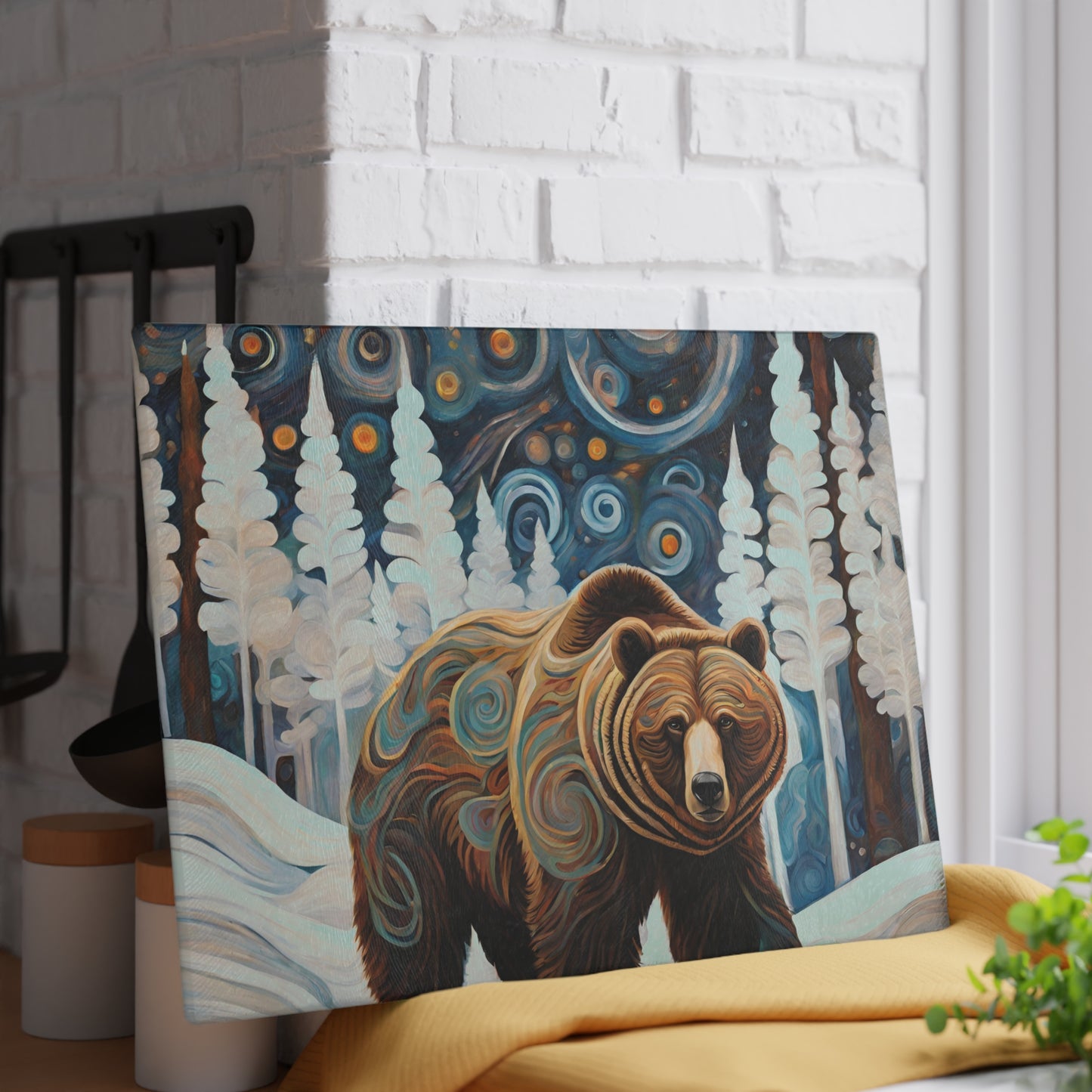 Grizzly in the Snow Tempered Glass Cutting Board