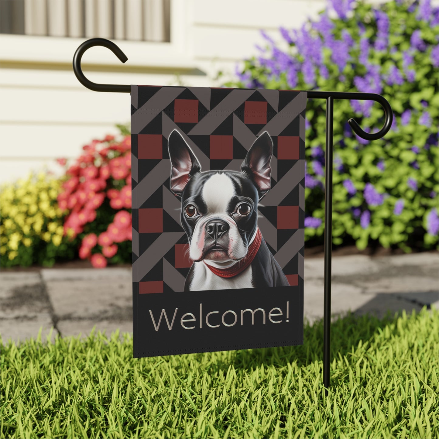 Boston Terrier Welcome 2-Sided Garden & House Flag/Banner