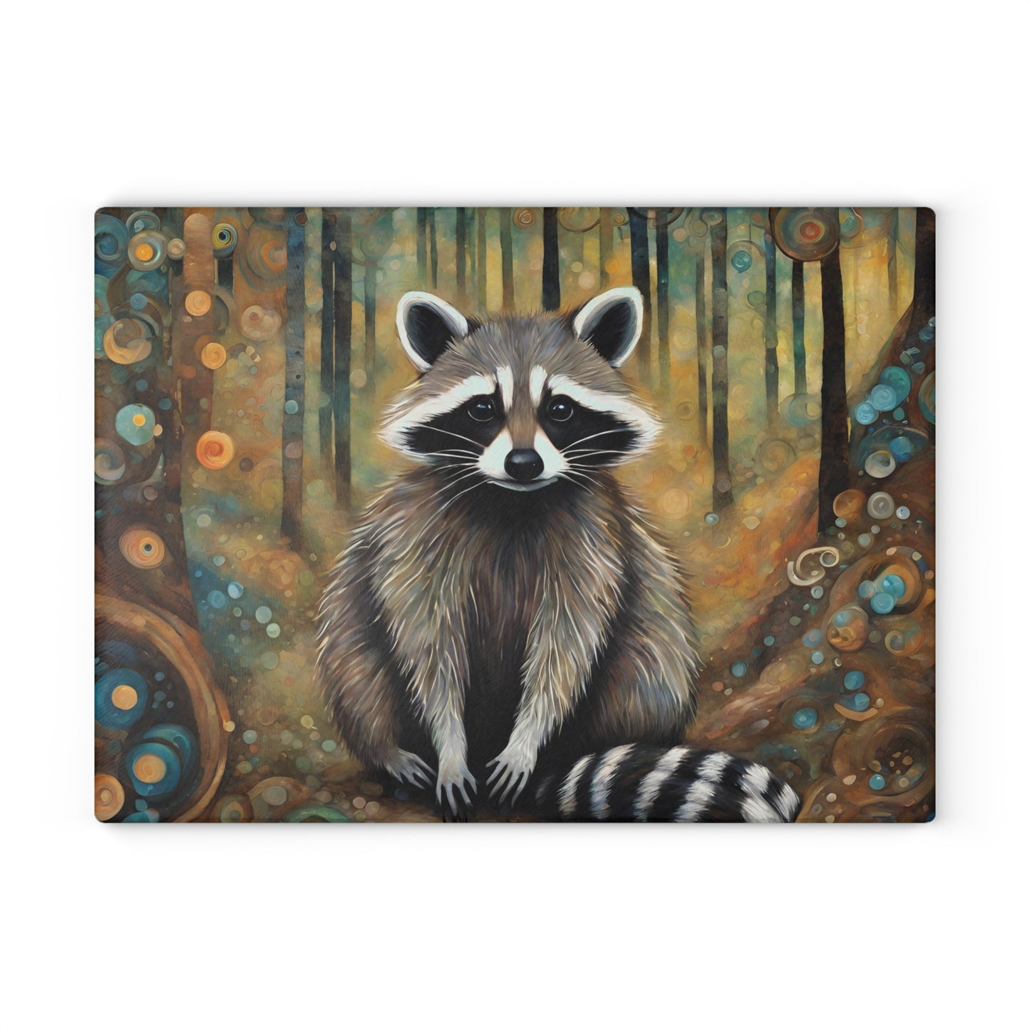 Mountain Forest Raccoon Tempered Glass Cutting Board