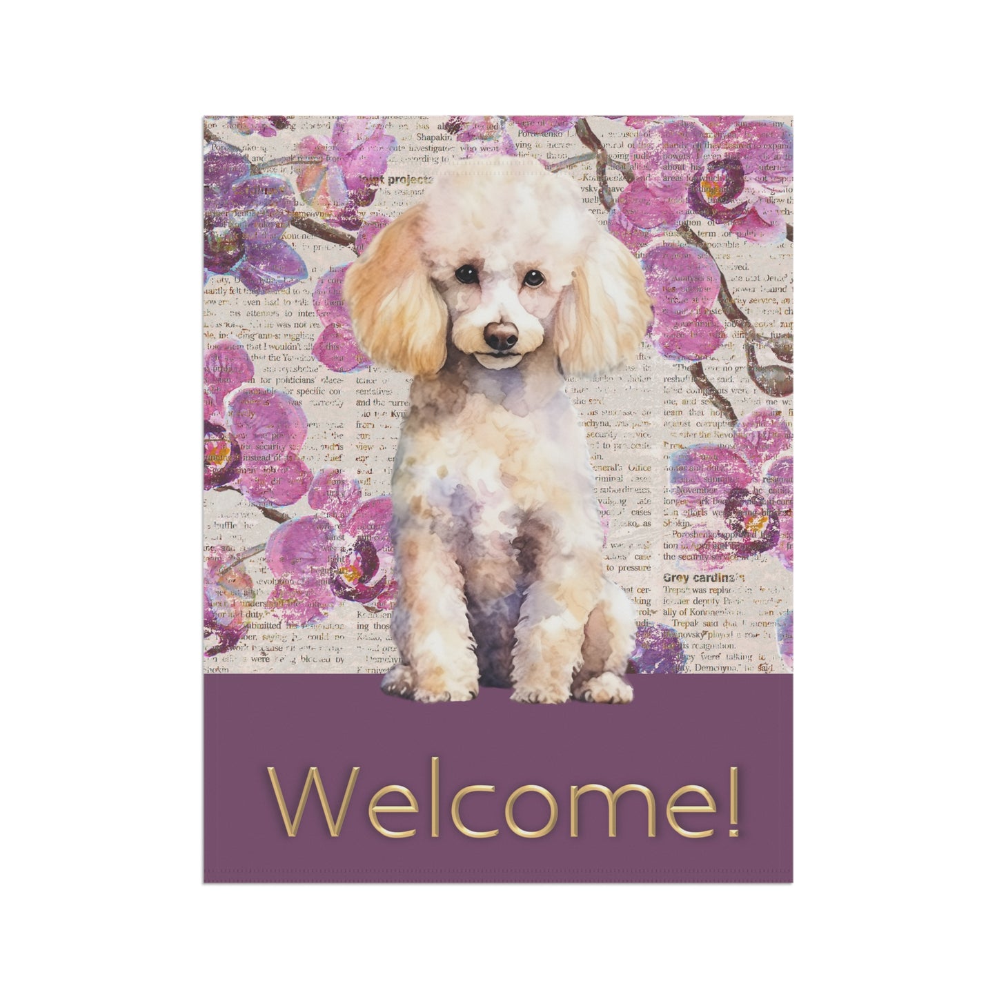 Poodle Welcome Purple Flowers 2-Sided Garden & House Flag/Banner