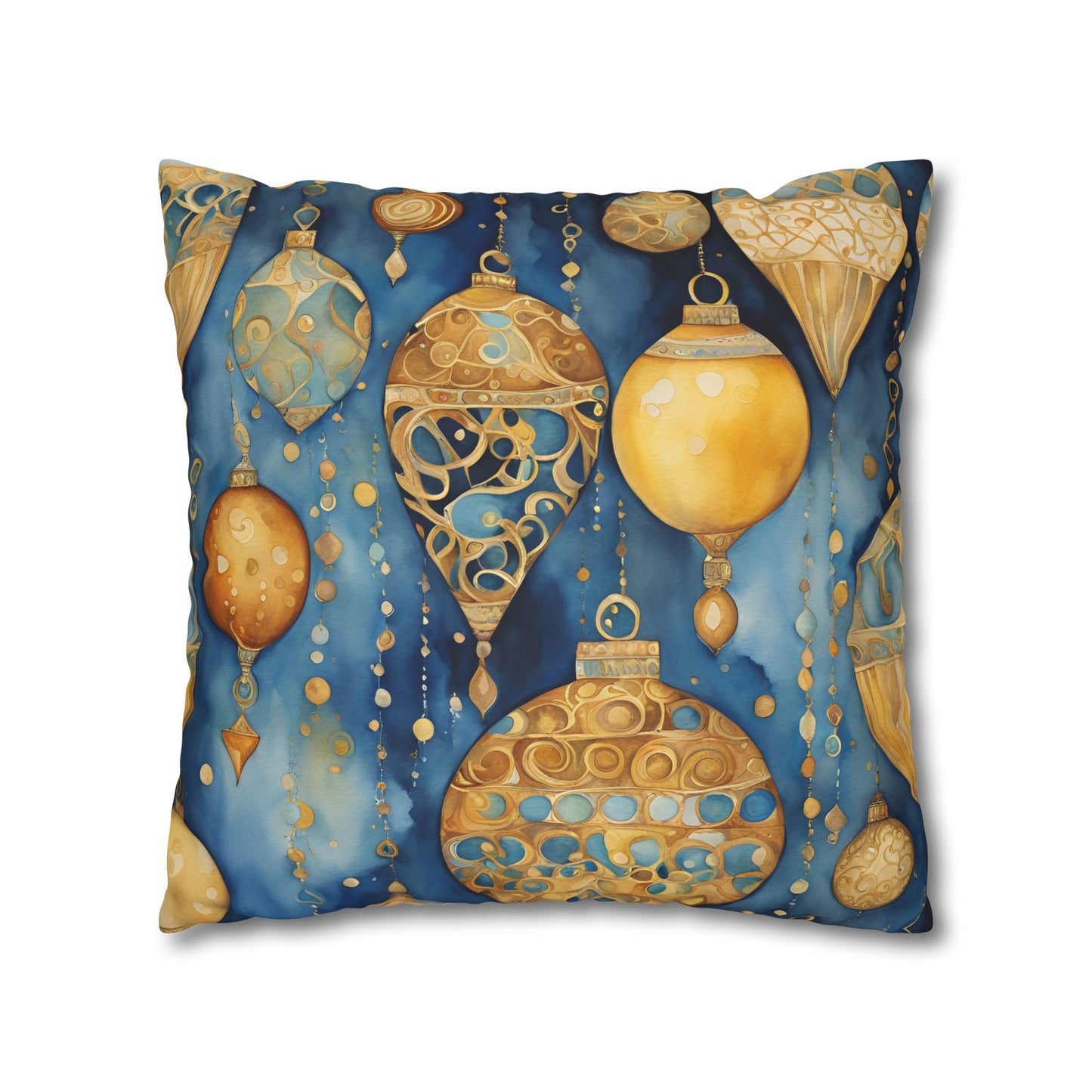 Gold Ornaments Abstract Watercolor Square Poly Canvas Pillowcase