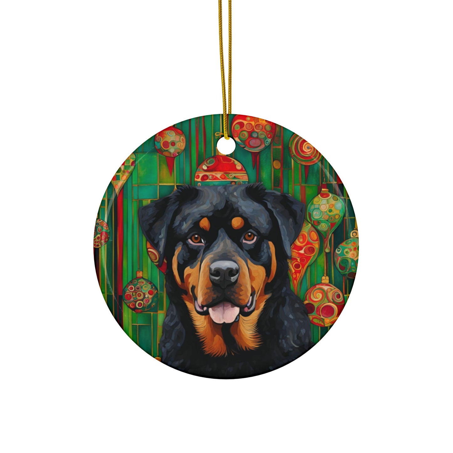 Rottweiler Christmas 3" Ceramic Ornaments, 2-Side Print, (1pc, 10pcs)