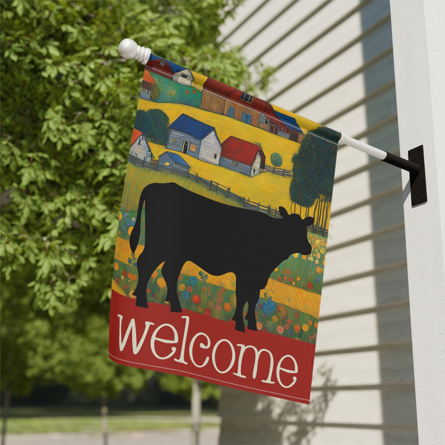 Cow Silhouette Welcome 2-Sided Garden & House Flag/Banner