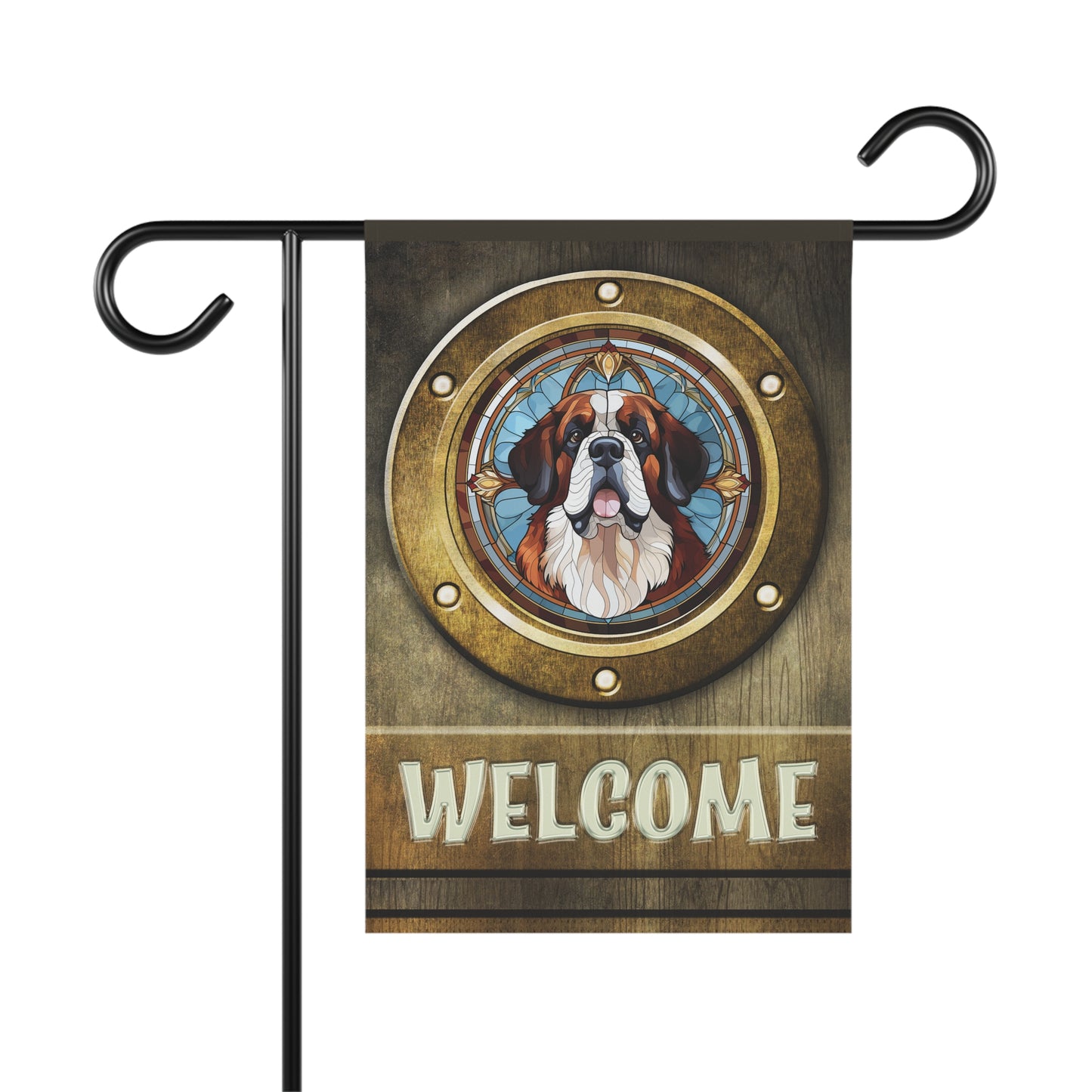 Saint Bernard in Port Hole Welcome 2- Sided Garden & House Flag/Banner