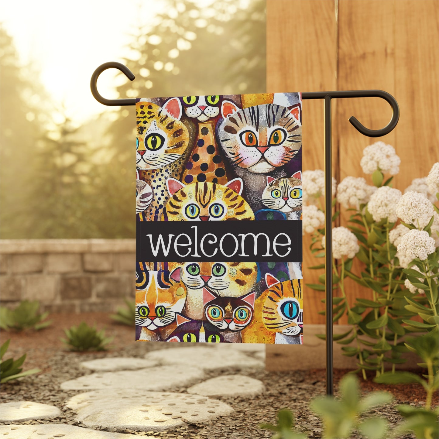 Funky Cats A Plenty Welcome 2-Sided Garden & House Flag/Banner