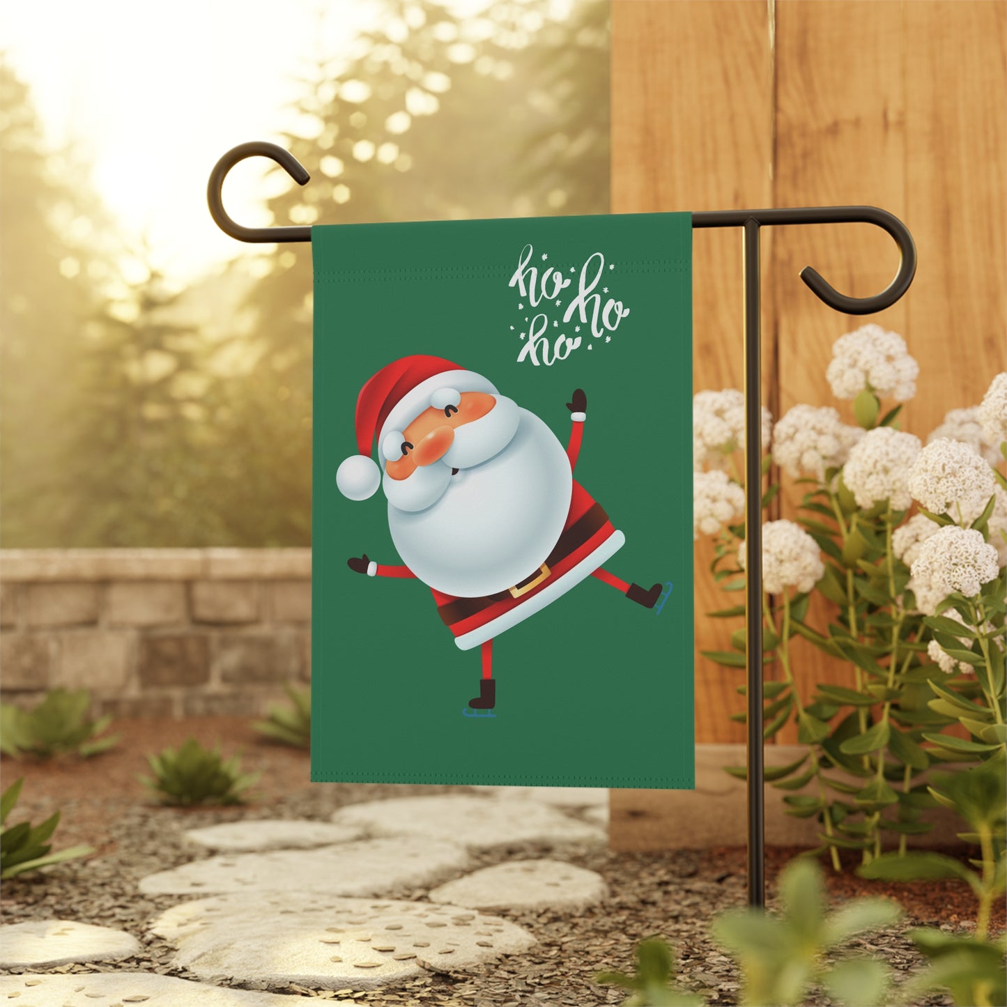 Ho Ho Ho Santa on Green 2-Sided Garden & House Banner