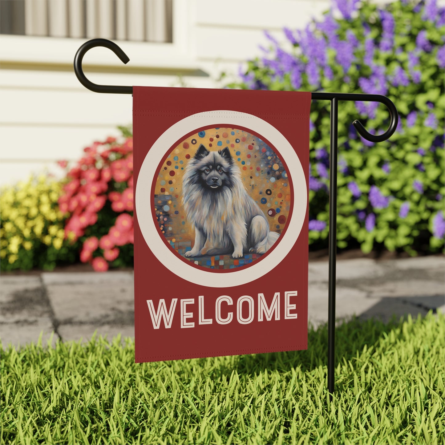 Keeshond Welcome 2-Sided Garden & House Flag/Banner