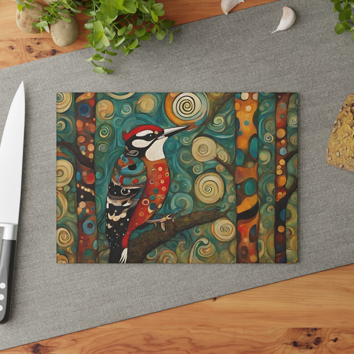 Mountain Forest Woodpecker Tempered Glass Cutting Board