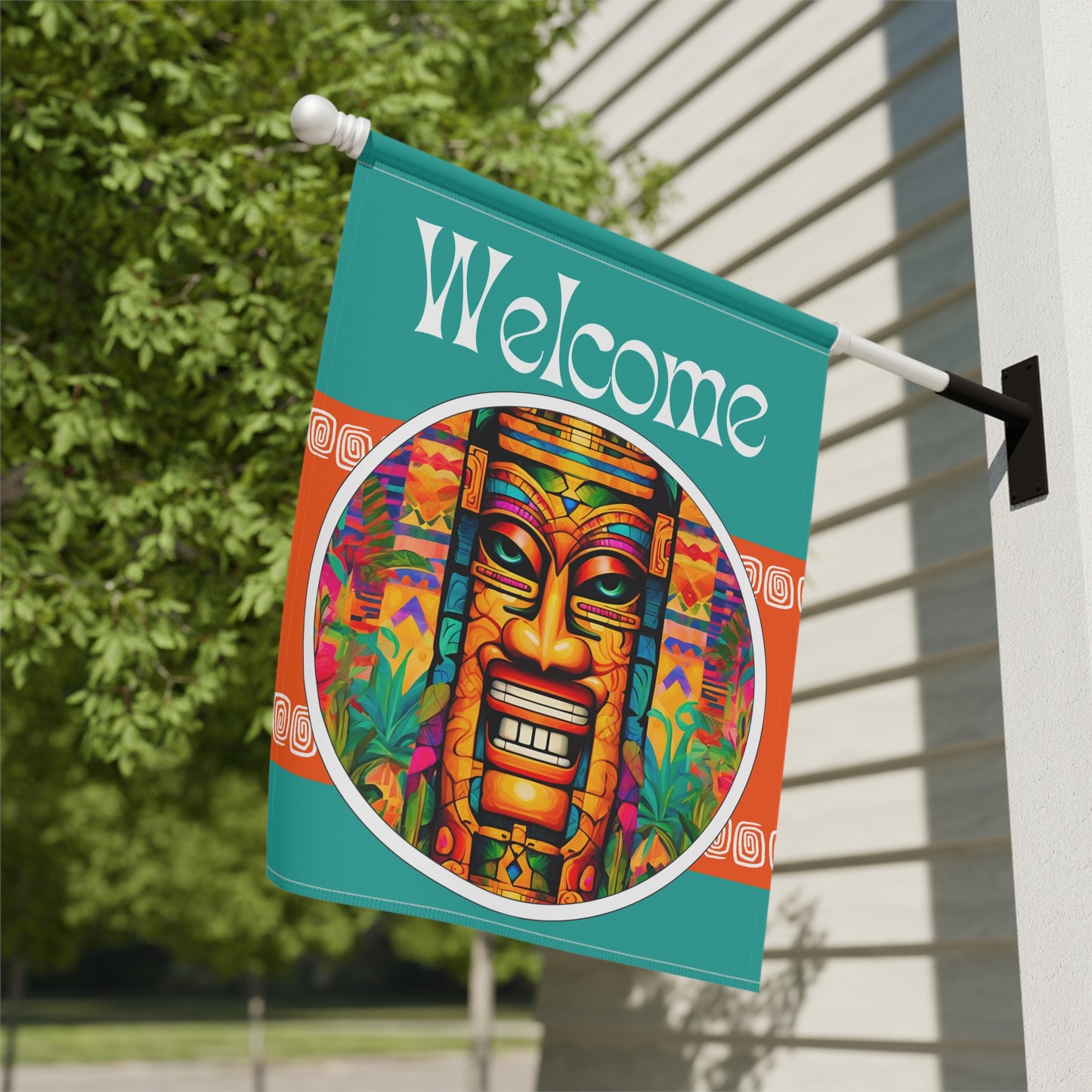 Tiki Carl Welcome 2-Sided Garden & House Flag/Banner