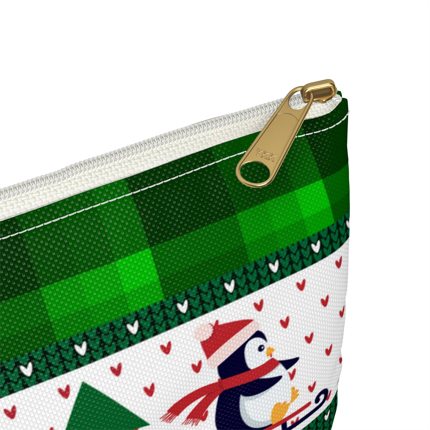 Sledding Penguins Green Plaid Accessory Pouch