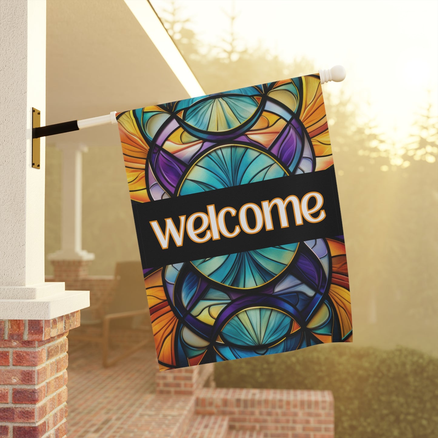 Welcome Stained Glass 2-Sided Garden & House Flag/Banner