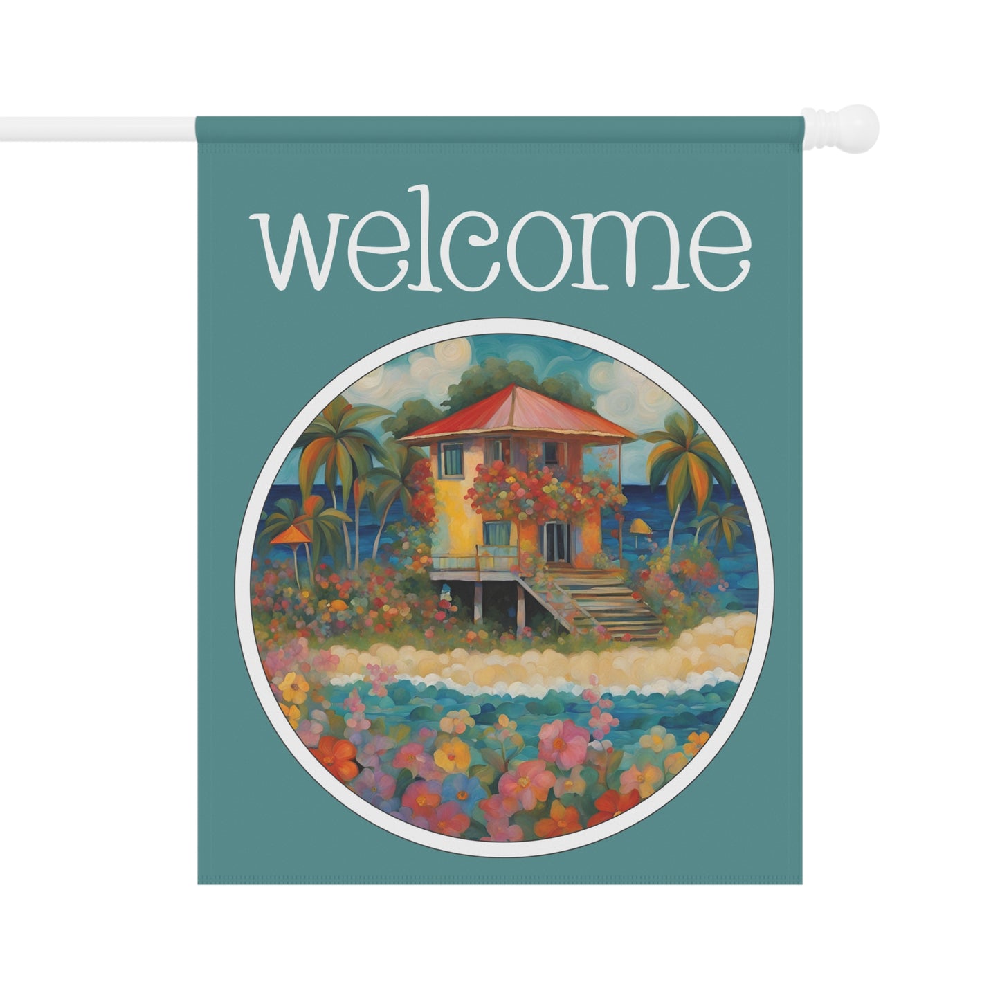 Beach Bungalow Welcome 2-Sided Garden & House Flag/Banner