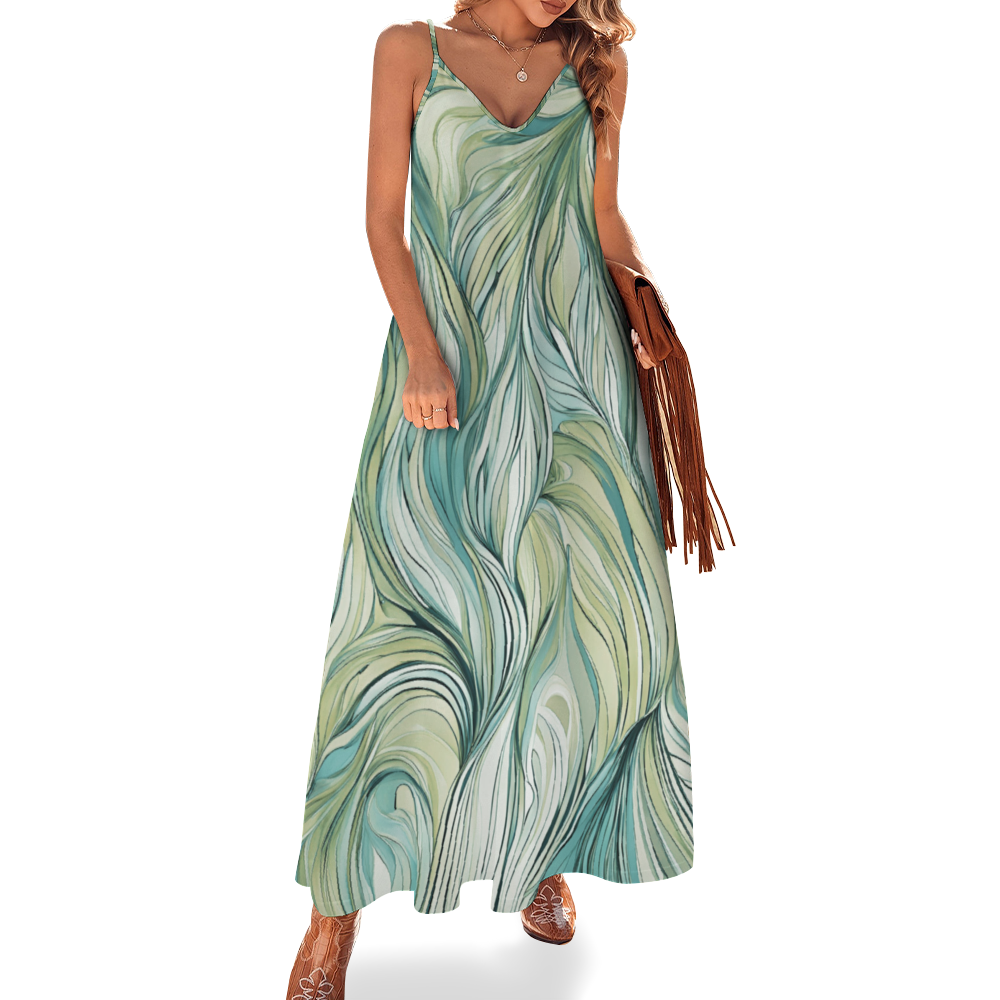 Green Flow Women's Summer Fashion Maxi Slip Dress