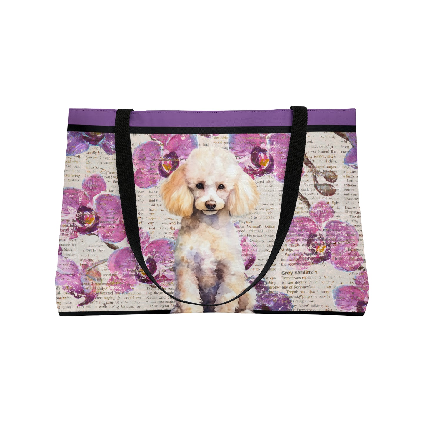 Poodle on Floral Paper Weekender Tote Bag