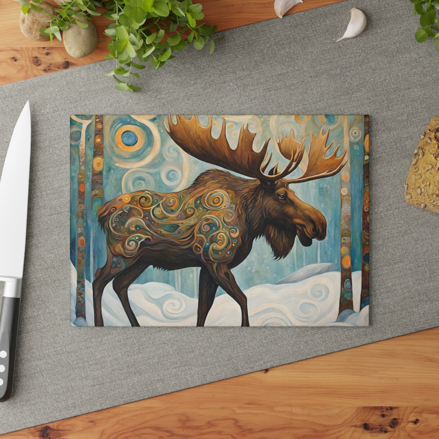 Mountain Forest Moose Tempered Glass Cutting Board