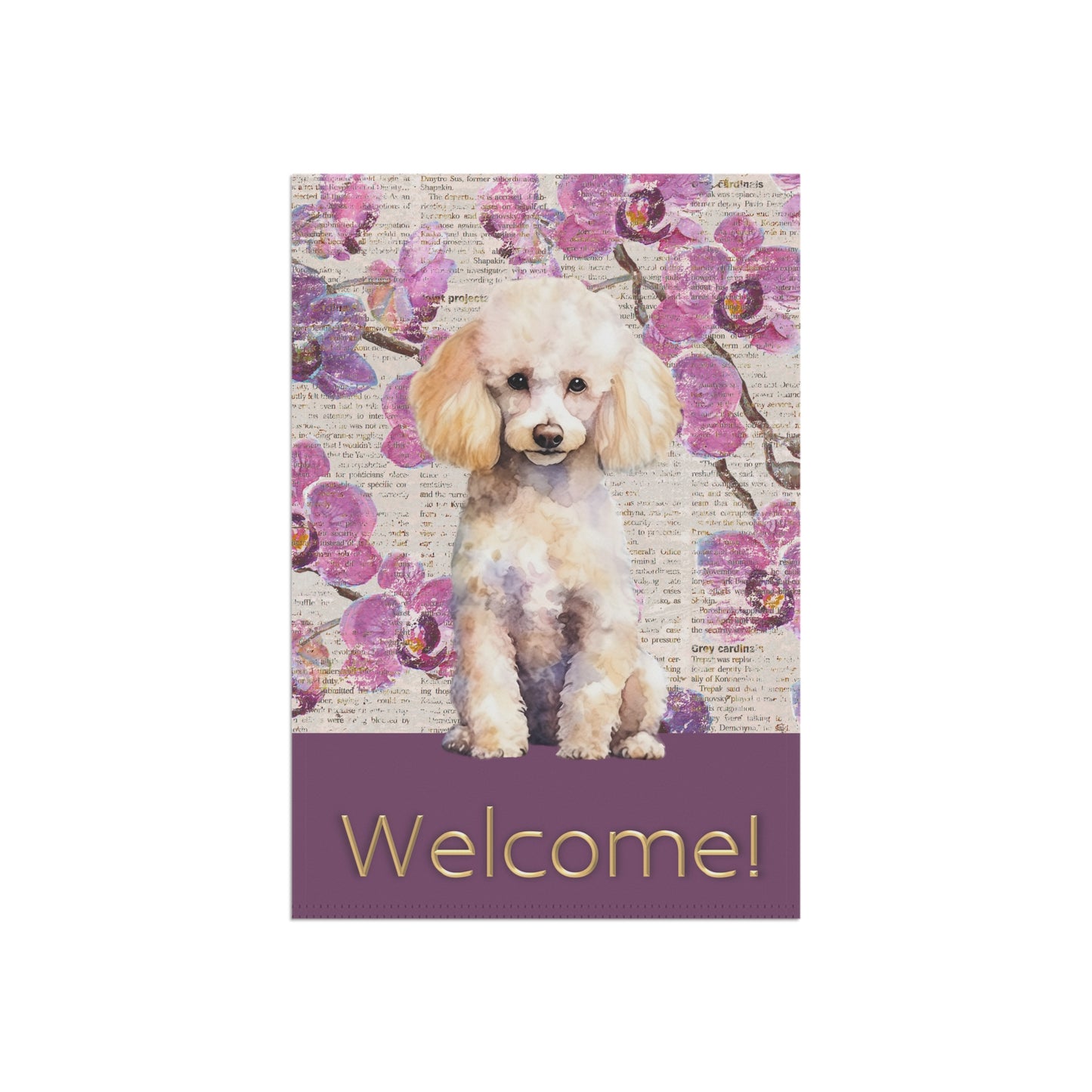 Poodle Welcome Purple Flowers 2-Sided Garden & House Flag/Banner