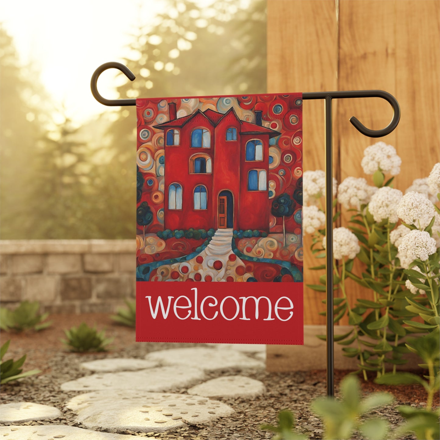 Red House Welcome 2-Sided Garden & House Flag/Banner