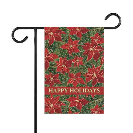 Poinsettias Happy Holidays 2-Sided Garden & House Flag/Banner