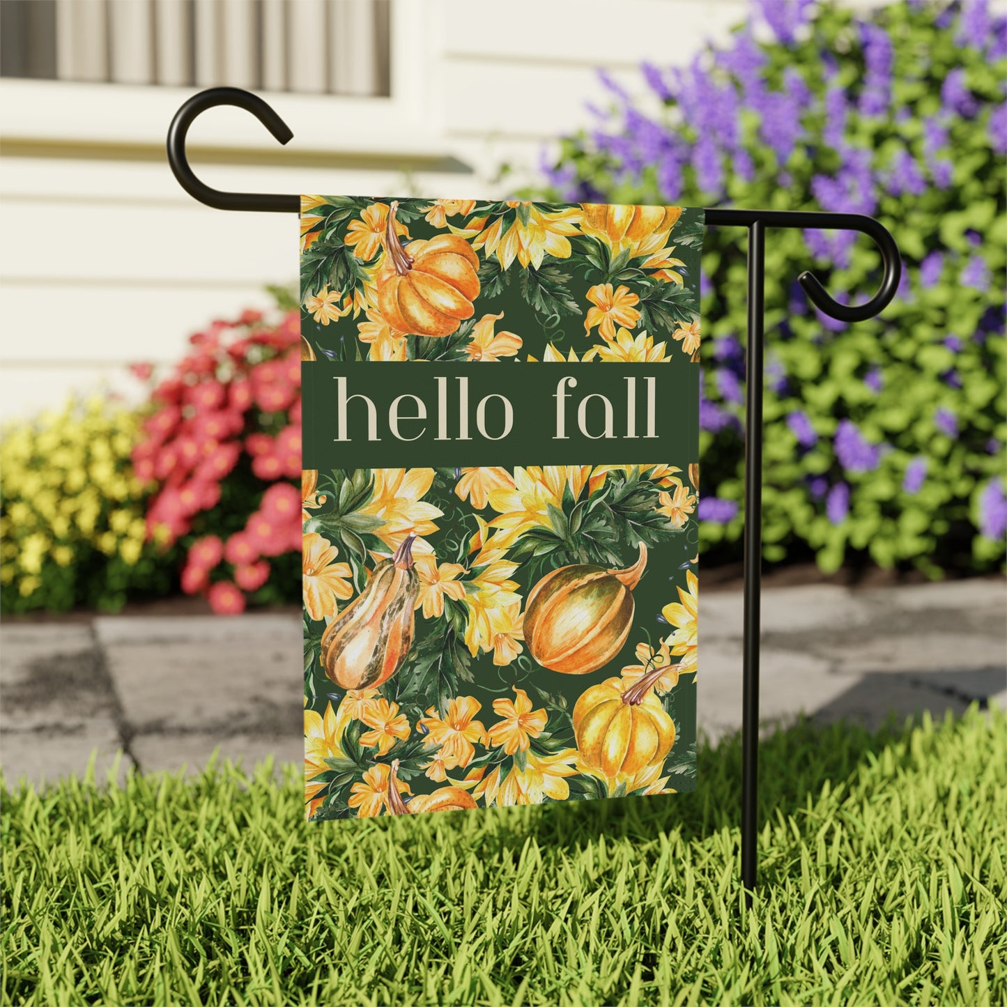 Hello Fall Squash & Flowers 2-Sided Garden & House Banner