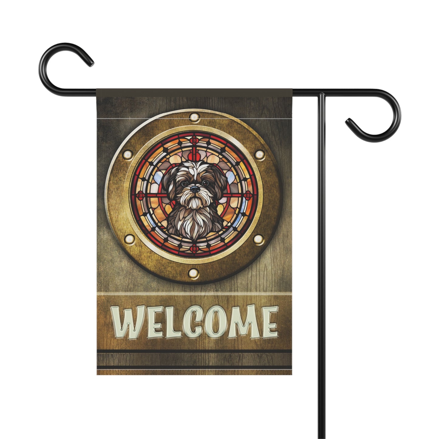 Shih Tzu in Port Hole Welcome 2-Sided Garden & House Flag/Banner