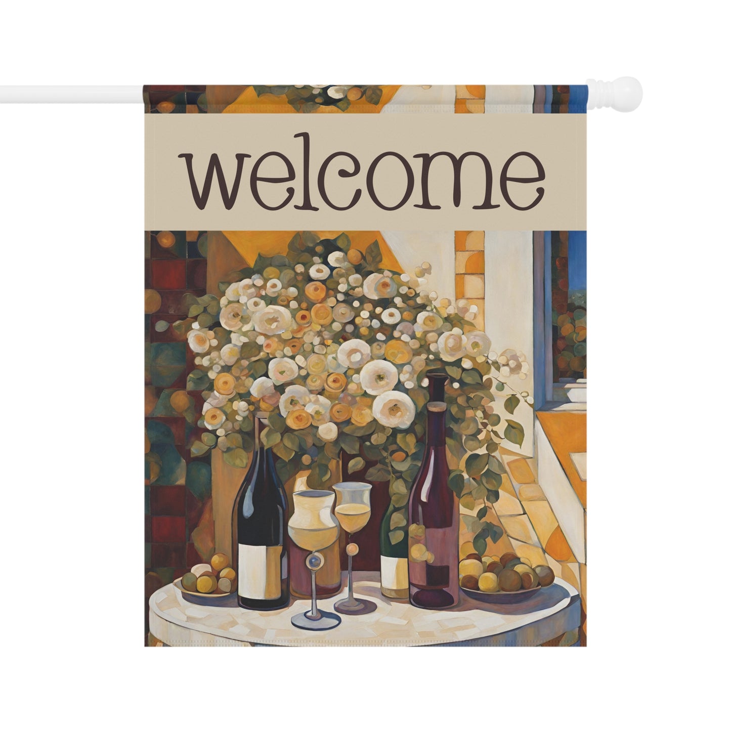 Wine on the Patio Welcome 2-Sided Garden & House Flag/Banner