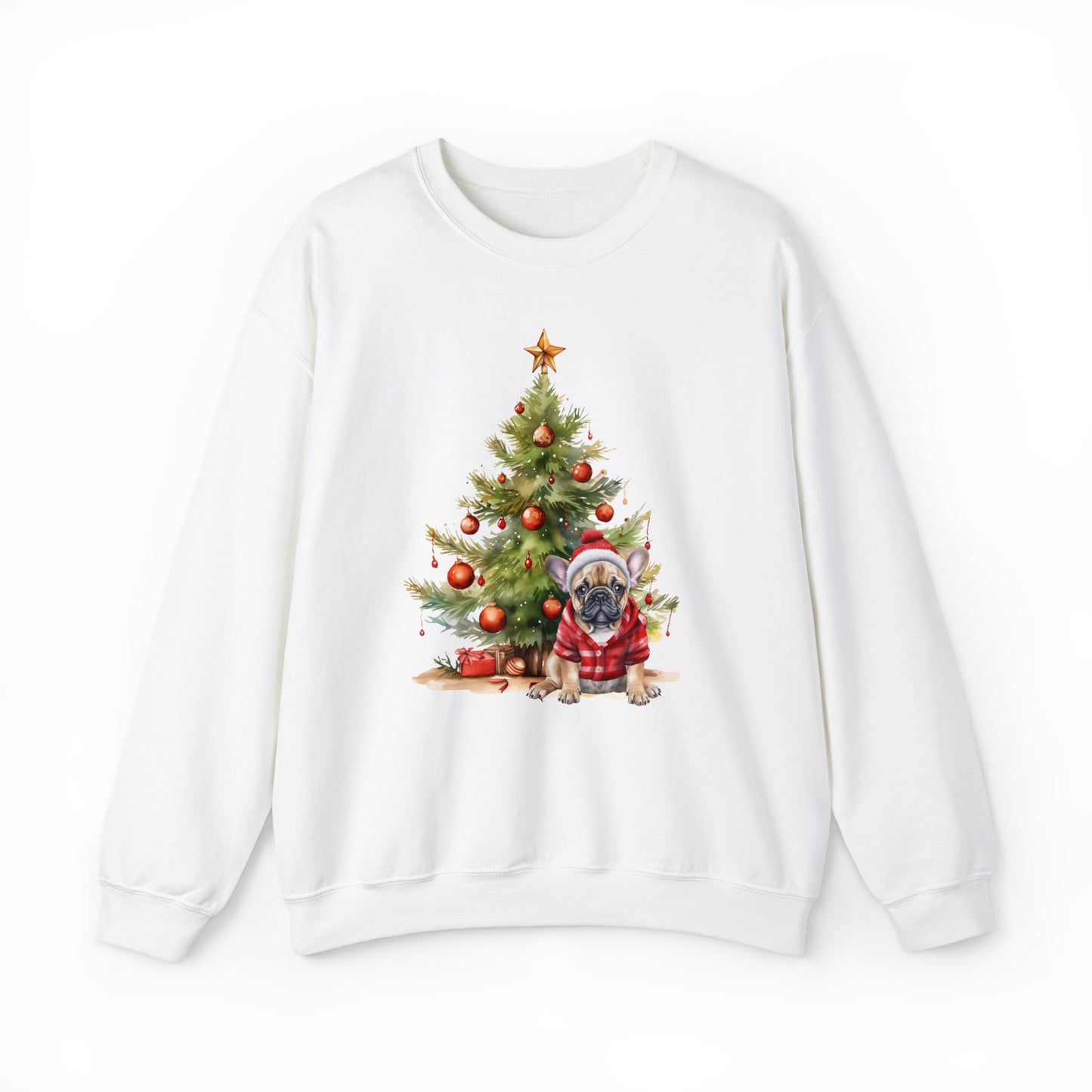 Bulldog Under the Christmas Tree Unisex Heavy Blend™ Crewneck Sweatshirt