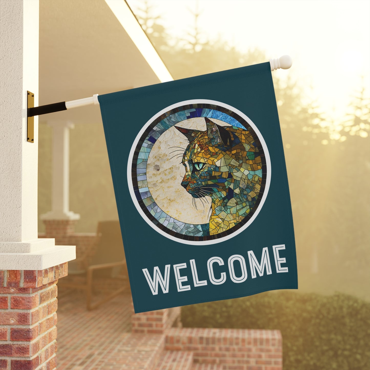 Mosaic Cat Welcome 2-Sided Garden & House Flag/Banner