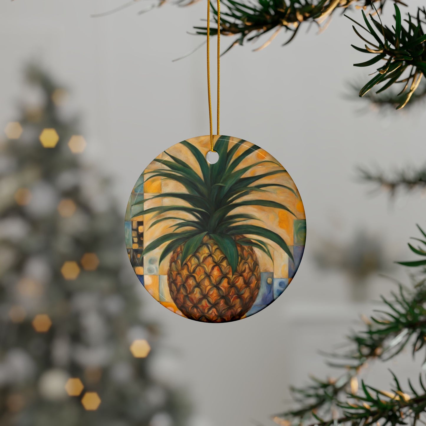 Pineapple 3" Ceramic Ornaments, 2-Side Print, (1pc, 10pcs)