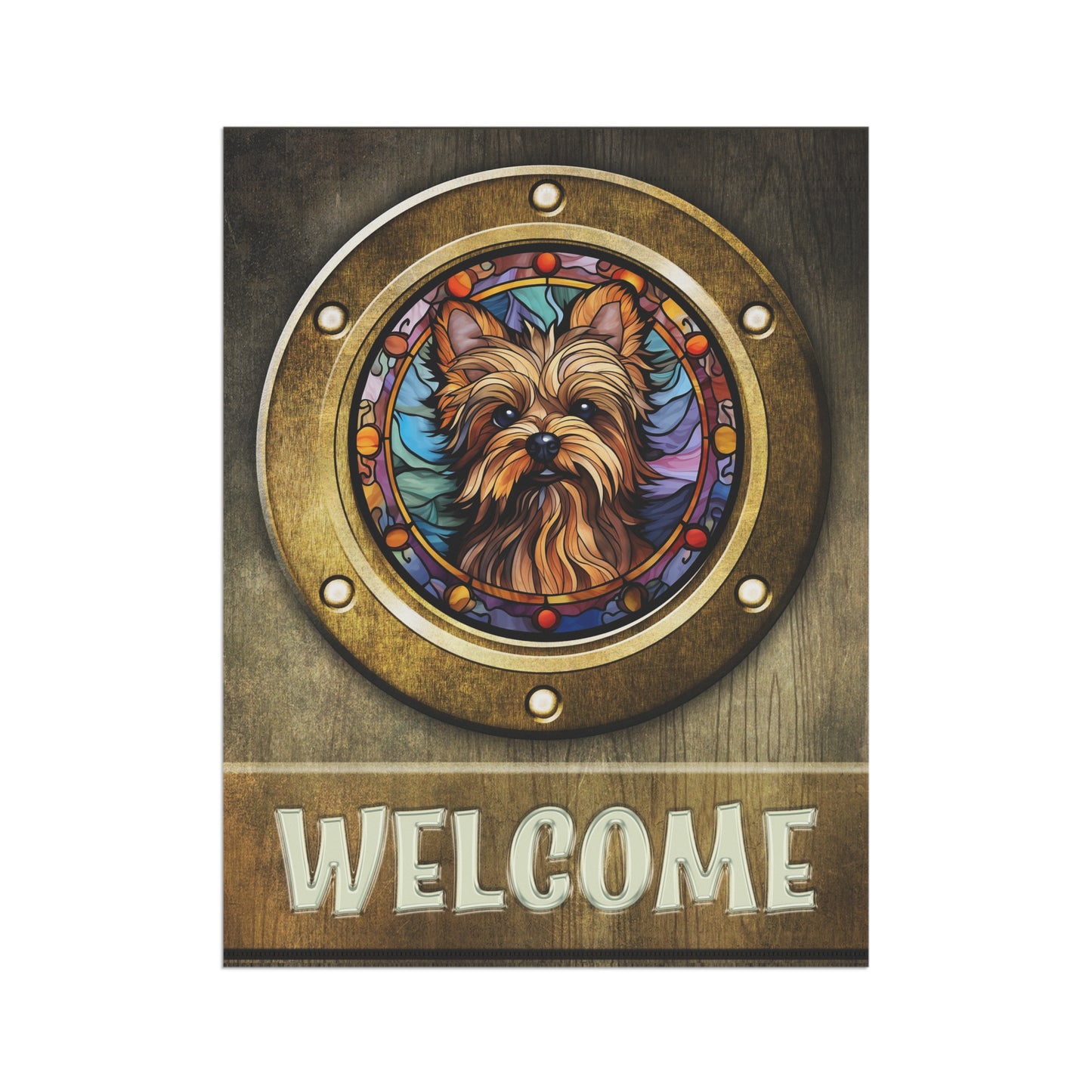 Yorkshire Terrier in Port Hole Welcome Yorkie 2-Sided Garden & House Flag/Banner