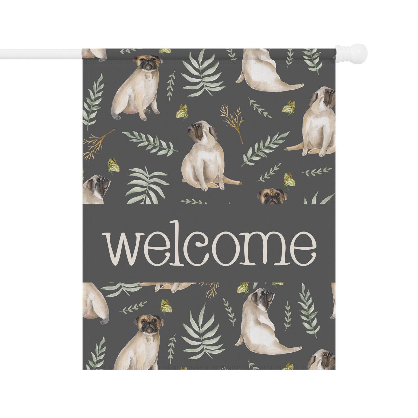 Pug Love Welcome 2-Sided Garden & House Flag/Banner