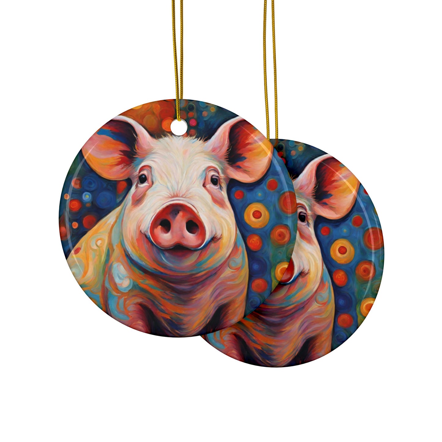 Colorful Pig 3" Ceramic Ornaments, 2-Side Print, (1pc, 10pcs)