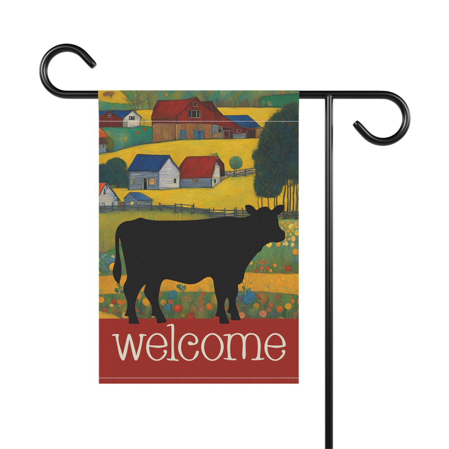 Cow Silhouette Welcome 2-Sided Garden & House Flag/Banner