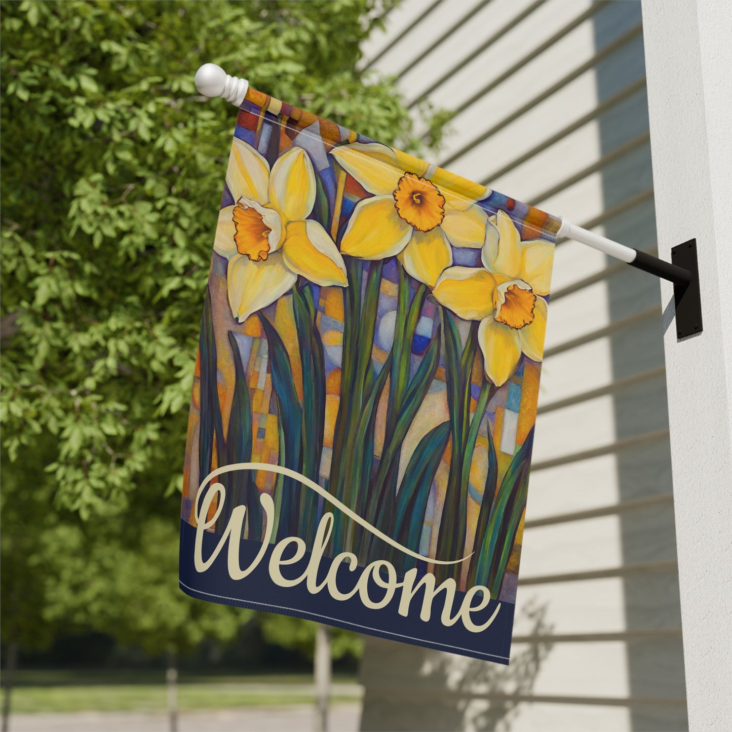 Happy Daffodils Welcome 2-Sided Garden & House Flag/Banner