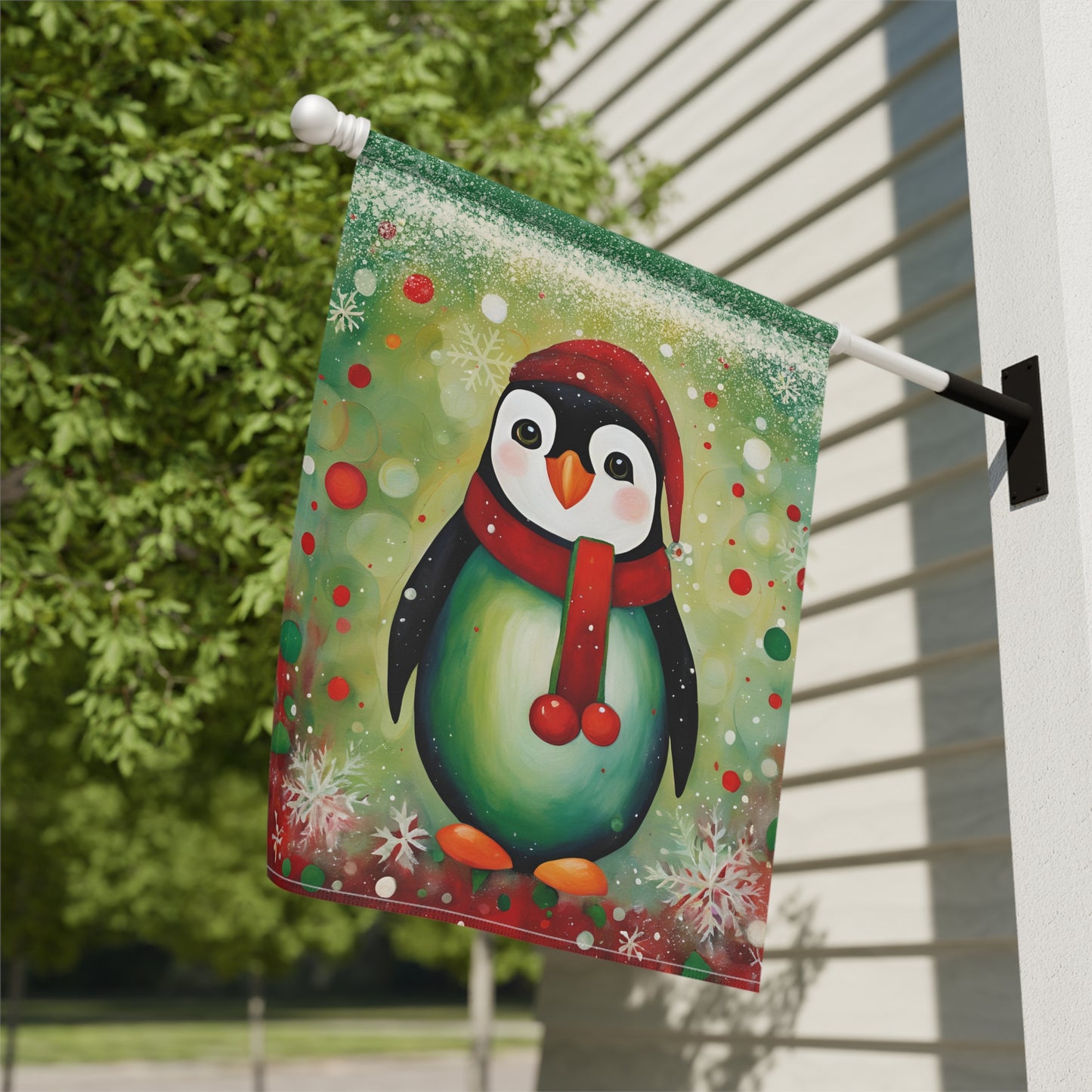 Holiday Penguin 2-Sided Garden & House Flag/Banner