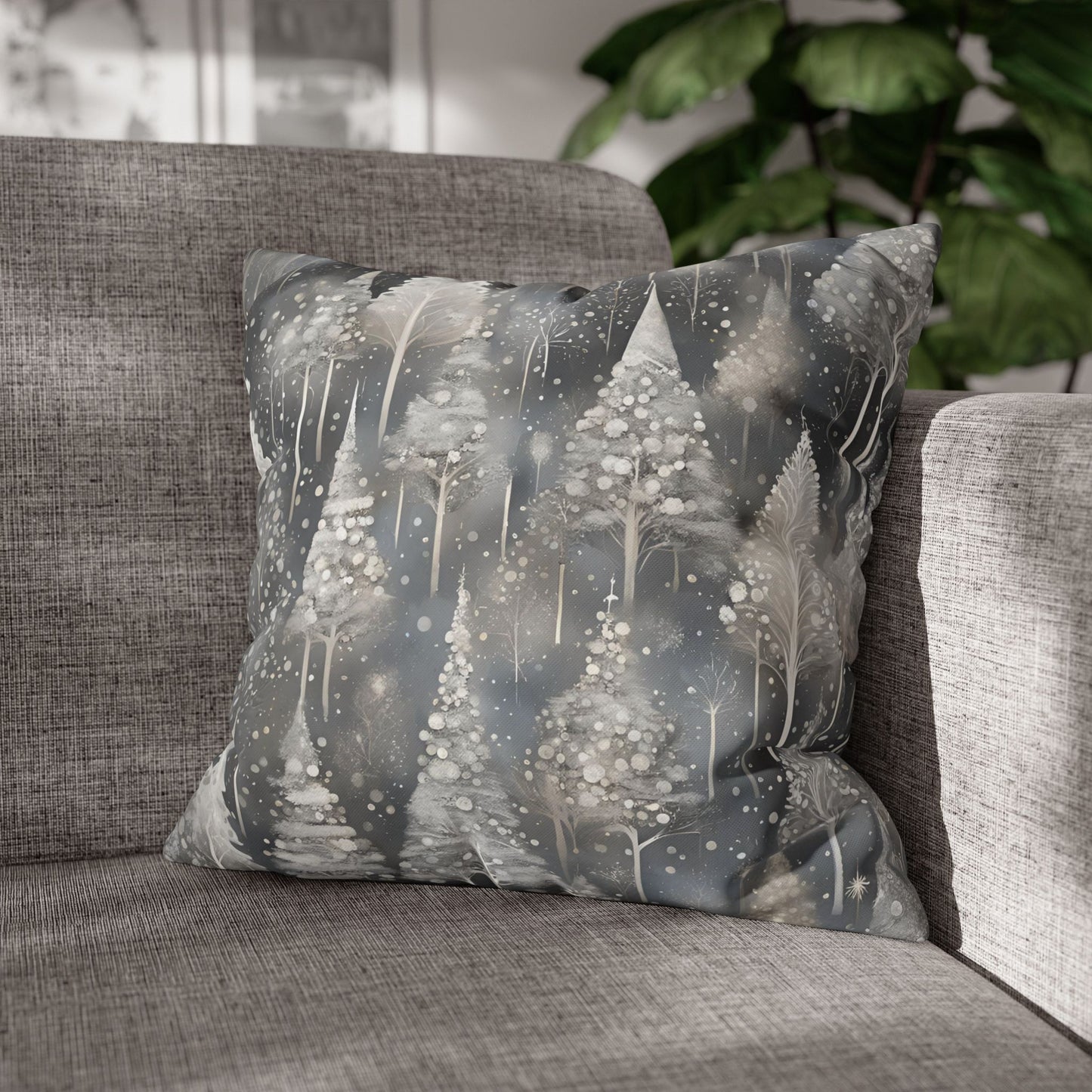 Silvery Pines Square Poly Canvas Pillowcase