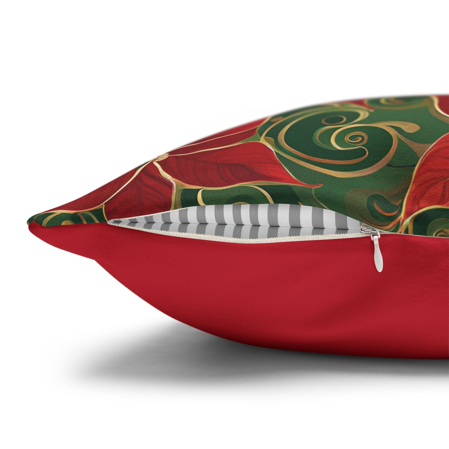 Poinsettias Swirl Holiday Square Poly Canvas Pillowcase